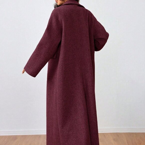 Burgundy Casual Women's Lapel Long Coat - Picture 2 of 6